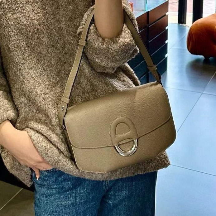 Hermès愛馬仕肩背斜挎包 midi-cherche25 中號 大象灰金扣 Epsom皮 肩帶可調節-6