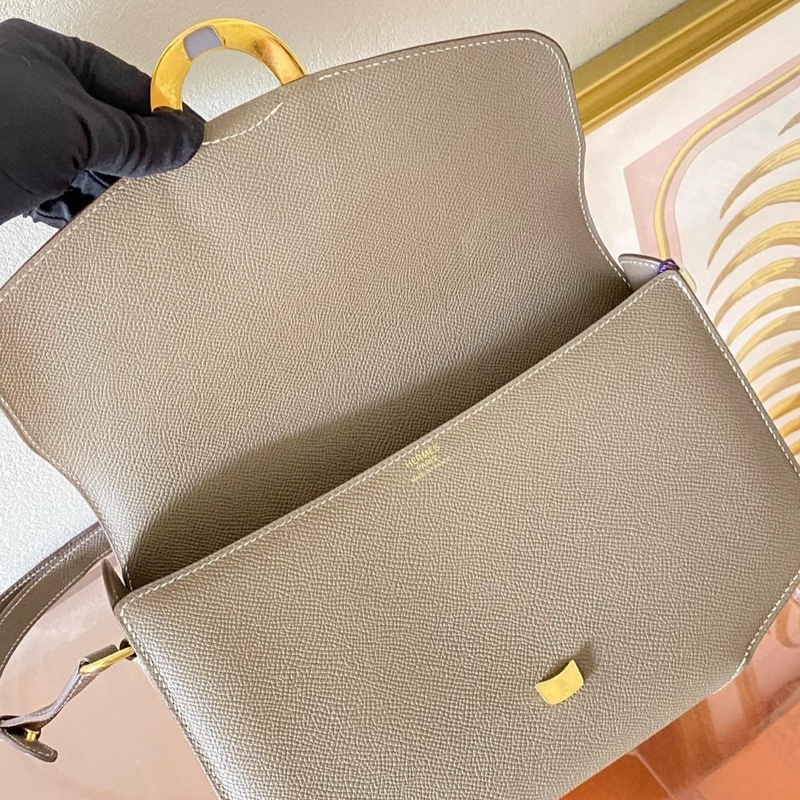 Hermès愛馬仕肩背斜挎包 midi-cherche25 中號 大象灰金扣 Epsom皮 肩帶可調節-7