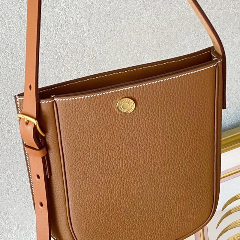 99新Hermès愛馬仕小眾款斜挎包Perspect 歪歪包 金棕金扣 U刻 五金膜在-2