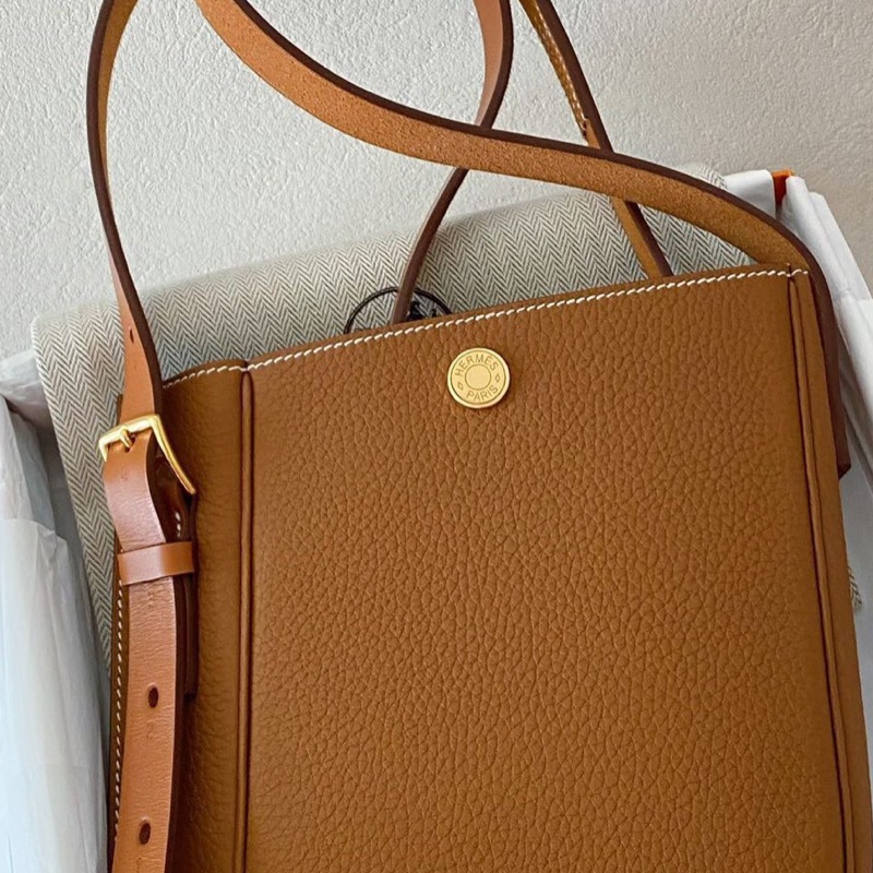 99新Hermès愛馬仕小眾款斜挎包Perspect 歪歪包 金棕金扣 U刻 五金膜在-4