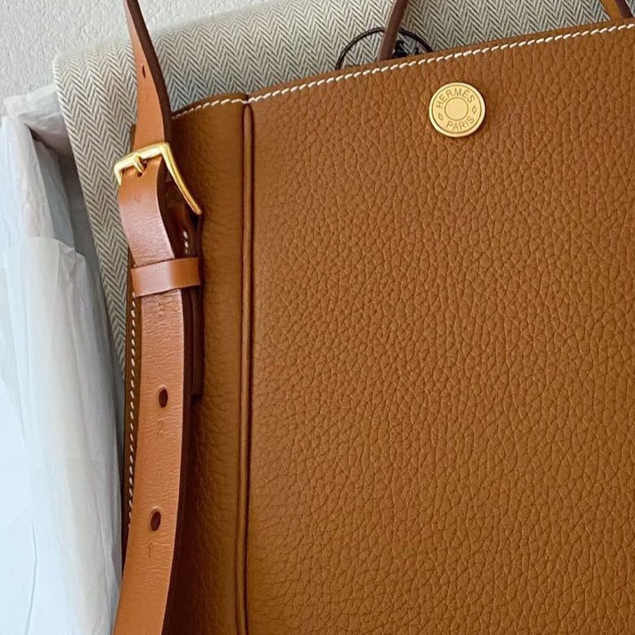 99新Hermès愛馬仕小眾款斜挎包Perspect 歪歪包 金棕金扣 U刻 五金膜在-6