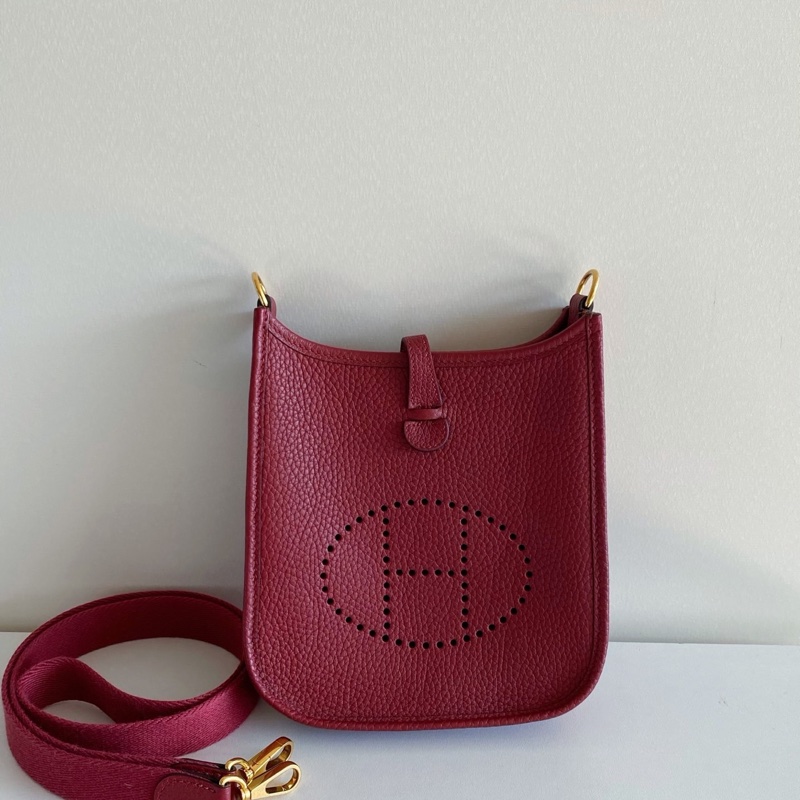 99新 Hermès 愛馬仕evelyne mini 石榴紅金扣 Y刻 無附件-3