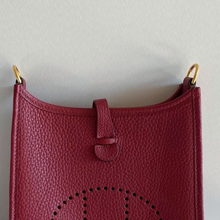 99新 Hermès 愛馬仕evelyne mini 石榴紅金扣 Y刻 無附件-4