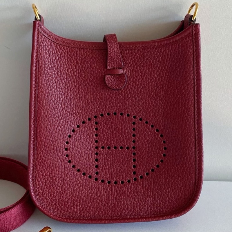 99新 Hermès 愛馬仕evelyne mini 石榴紅金扣 Y刻 無附件-5