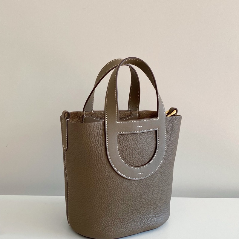 99新 Hermès 愛馬仕loop菜籃子18 大象灰金扣 B刻 無附件-0