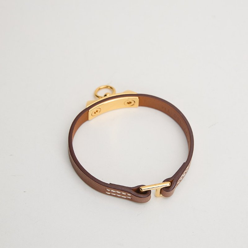 二手Hermès Rivale Mini卯釘皮革手環/金棕-1