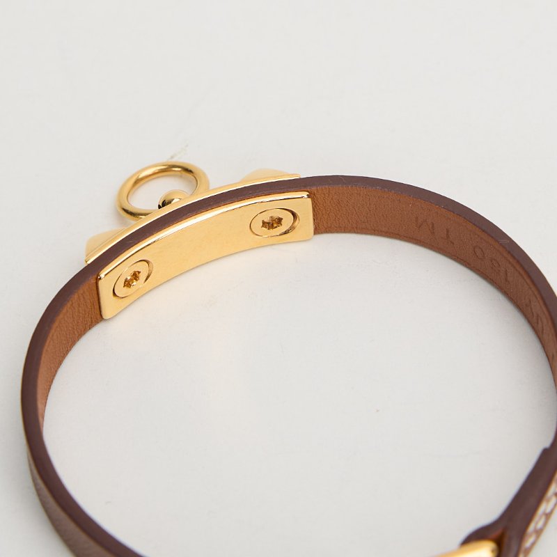二手Hermès Rivale Mini卯釘皮革手環/金棕-2