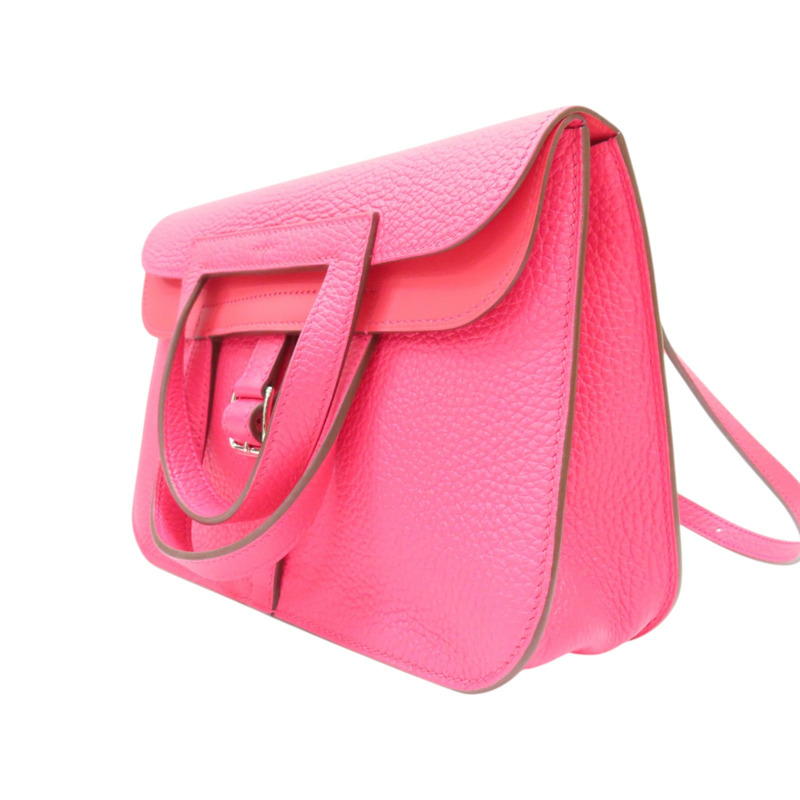 桃紅色 Taurillon Clemence牛皮 Halzan 25 肩背包 Y刻 銀釦【HERMES 愛馬仕】-2