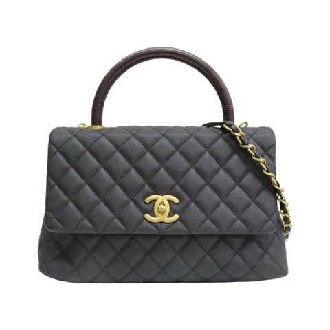 黑色 菱格紋牛皮 Coco handle 鍊帶肩背包 金釦【CHANEL 香奈兒】 A92991