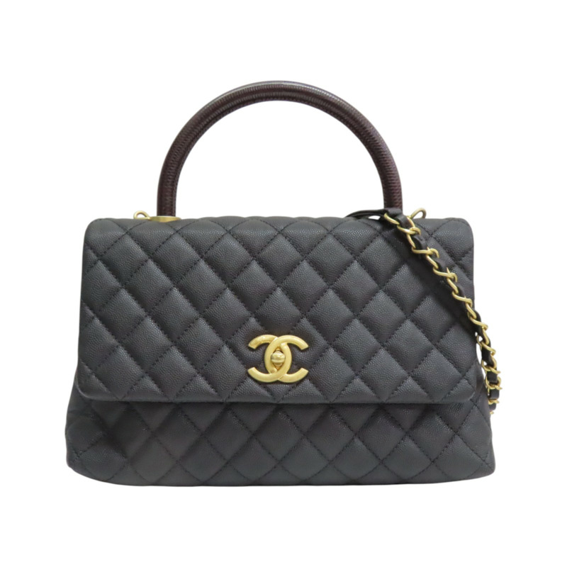 黑色 菱格紋牛皮 Coco handle 鍊帶肩背包 金釦【CHANEL 香奈兒】 A92991-0