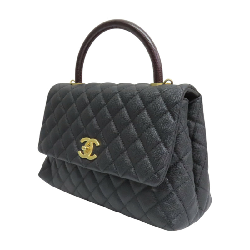 黑色 菱格紋牛皮 Coco handle 鍊帶肩背包 金釦【CHANEL 香奈兒】 A92991-2