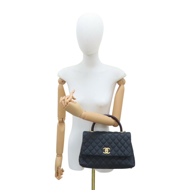 黑色 菱格紋牛皮 Coco handle 鍊帶肩背包 金釦【CHANEL 香奈兒】 A92991-10