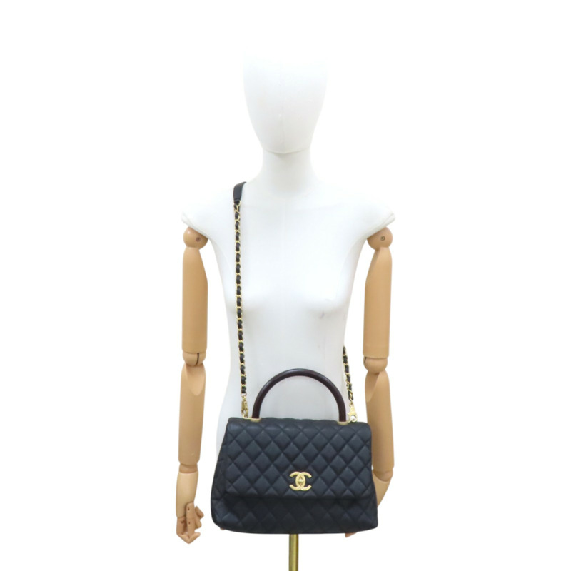 黑色 菱格紋牛皮 Coco handle 鍊帶肩背包 金釦【CHANEL 香奈兒】 A92991-11