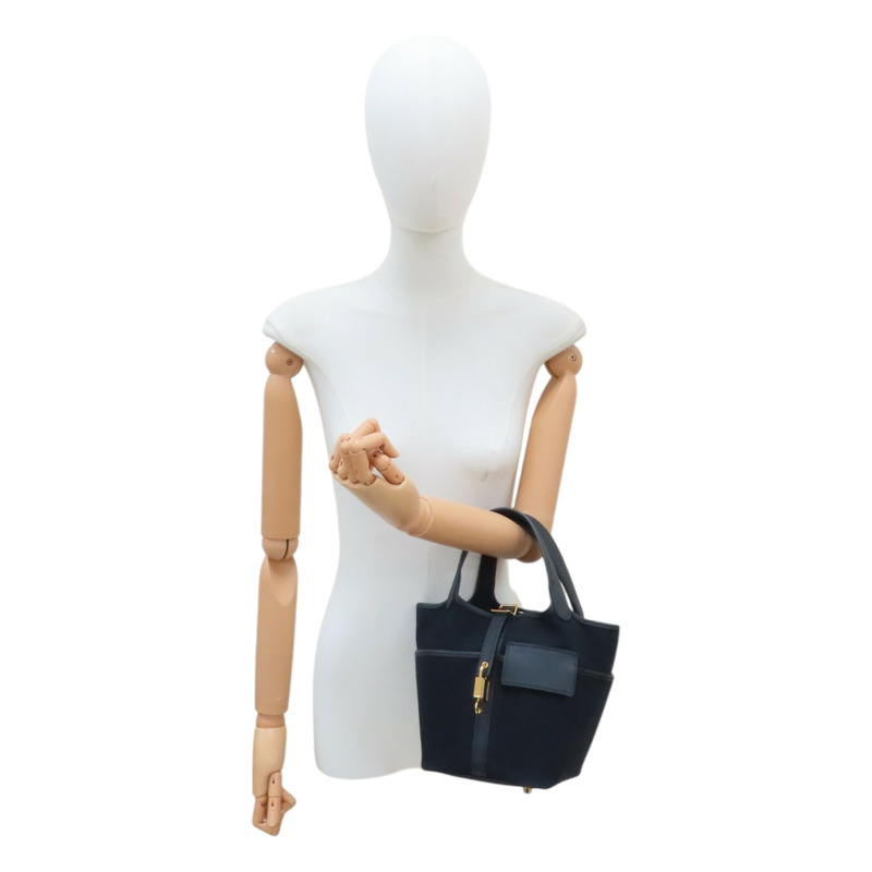 黑色 SWIFT牛 TOILE帆布 Picotin Lock 18 Cargo 手提包 銀釦 B刻【HERMES 愛馬仕】 H08319CC-8
