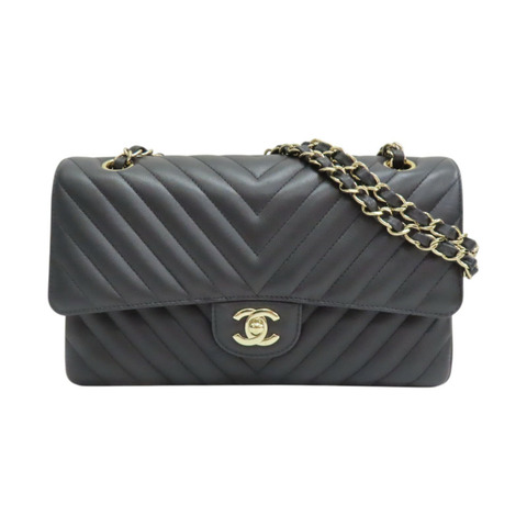 黑色 牛皮 Coco25 山形紋 肩背包 金釦【CHANEL 香奈兒】 A01112