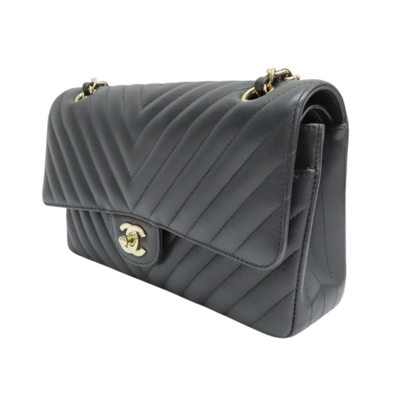 黑色 牛皮 Coco25 山形紋 肩背包 金釦【CHANEL 香奈兒】 A01112-2