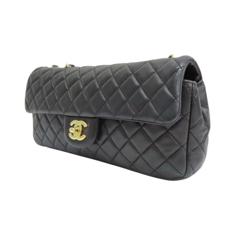 黑色 菱格紋 羊皮 情人節款 East West 鏈帶肩背包 金釦 無卡【CHANEL 香奈兒】-2