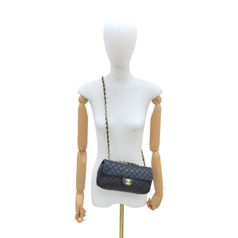 黑色 菱格紋 羊皮 情人節款 East West 鏈帶肩背包 金釦 無卡【CHANEL 香奈兒】-11