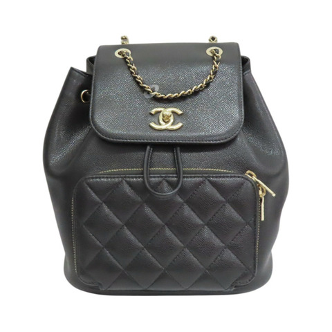 黑色牛皮 Business Affinity 後背包 金釦【CHANEL 香奈兒】 A93748