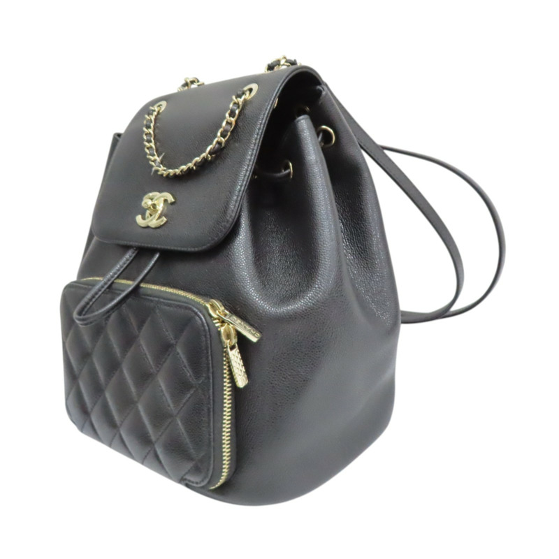 黑色牛皮 Business Affinity 後背包 金釦【CHANEL 香奈兒】 A93748-2