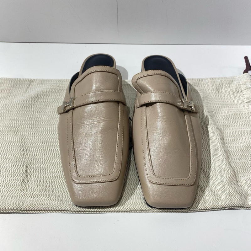99新Hermes愛馬仕 大象灰H銀扣穆勒半拖鞋37碼-3