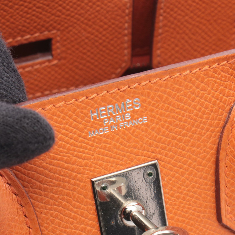 愛馬仕 Birkin 25 手袋 Epsom 皮革 橙色 二手 女士 SHW K-3