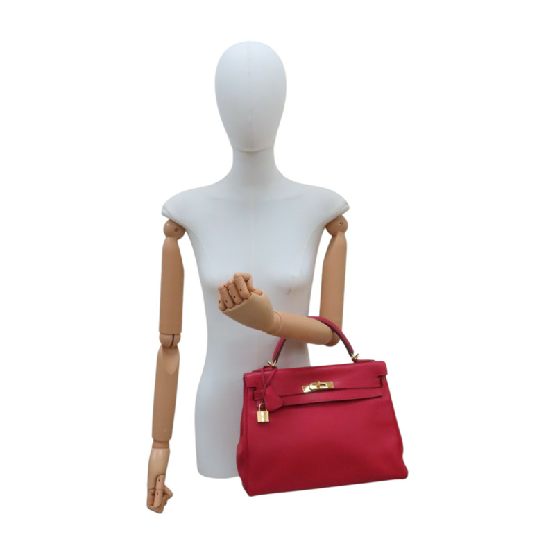 紅色 TC牛皮 Kelly 32 兩用包 T刻 金釦【HERMES 愛馬仕】-9