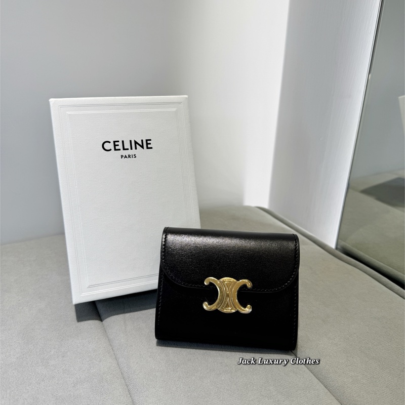Celine 凱旋門真皮三折短夾-0