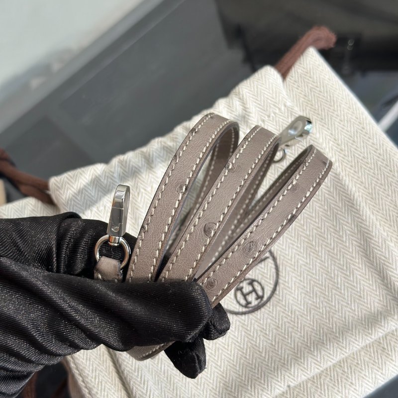 HERMES Mini kelly - 鴕鳥皮奶油白拚大象灰銀 K-7