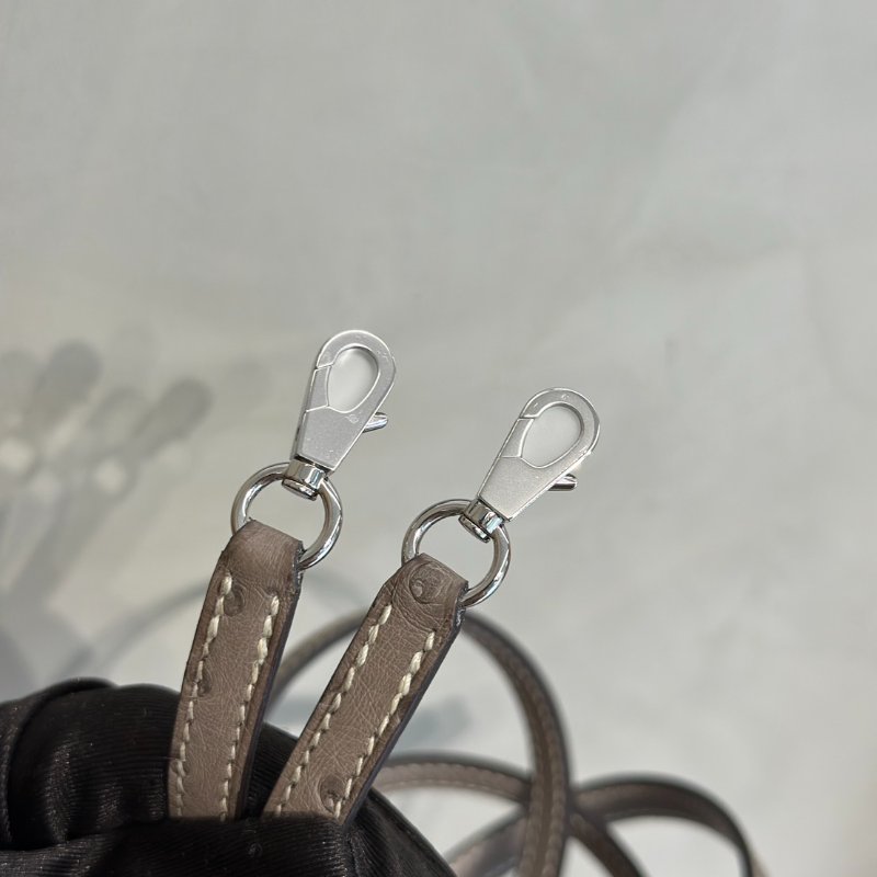HERMES Mini kelly - 鴕鳥皮奶油白拚大象灰銀 K-8