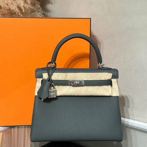 HERMES Kelly 25 - 灰綠銀 K