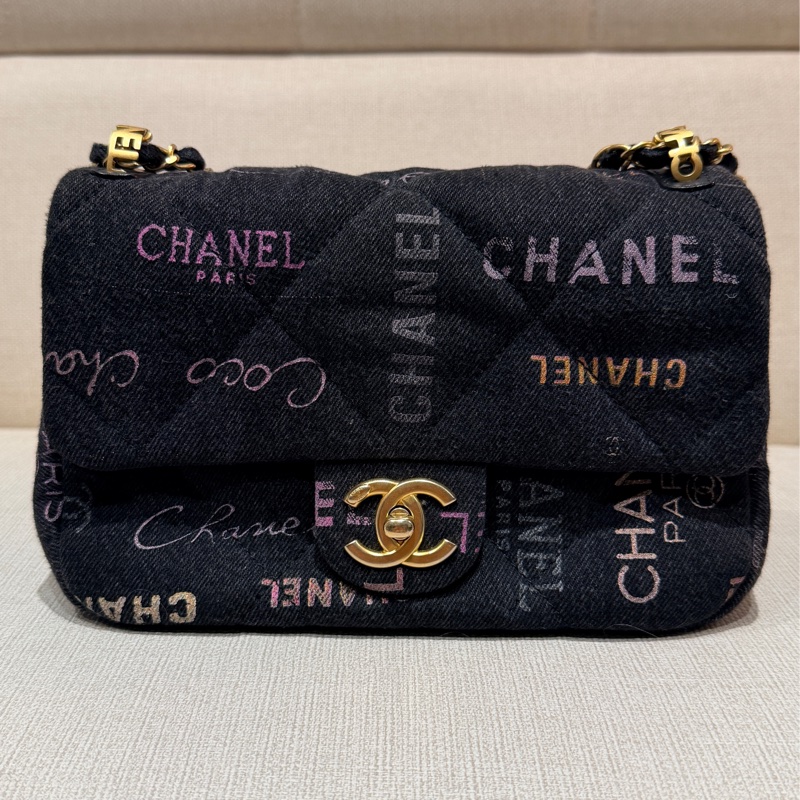 香奈兒Chanel 22P 黑色牛仔塗鴉CF 小號-5