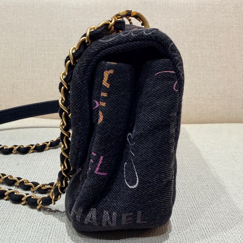 香奈兒Chanel 22P 黑色牛仔塗鴉CF 小號-8