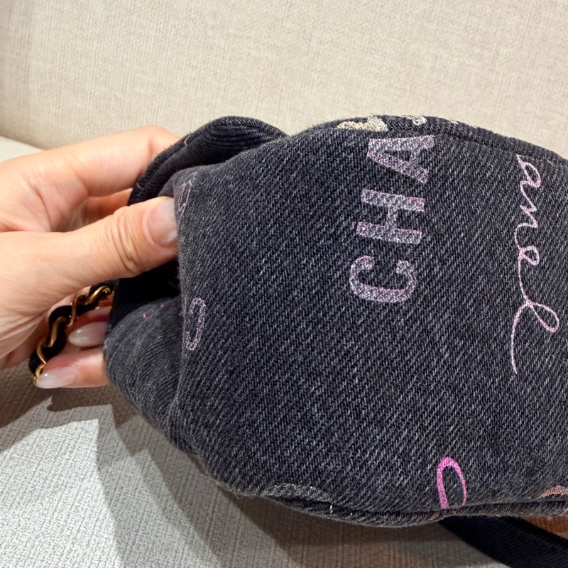 香奈兒Chanel 22P 黑色牛仔塗鴉CF 小號-10