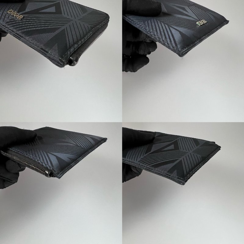 DIOR 短夾 黑鑽石菱格L字拉鍊短夾-9