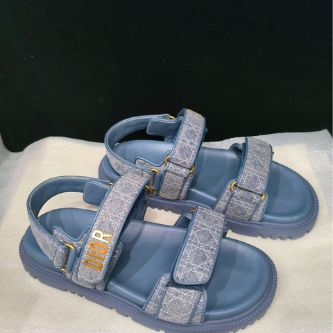 DIOR迪奧魔術貼沙灘厚底涼鞋 藍色 37碼 無附件 單品