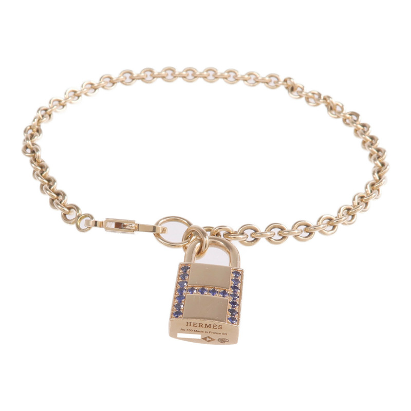 HERMES 18K玫瑰金/藍寶石Amulettes Cadenas Bracelet手鏈-0