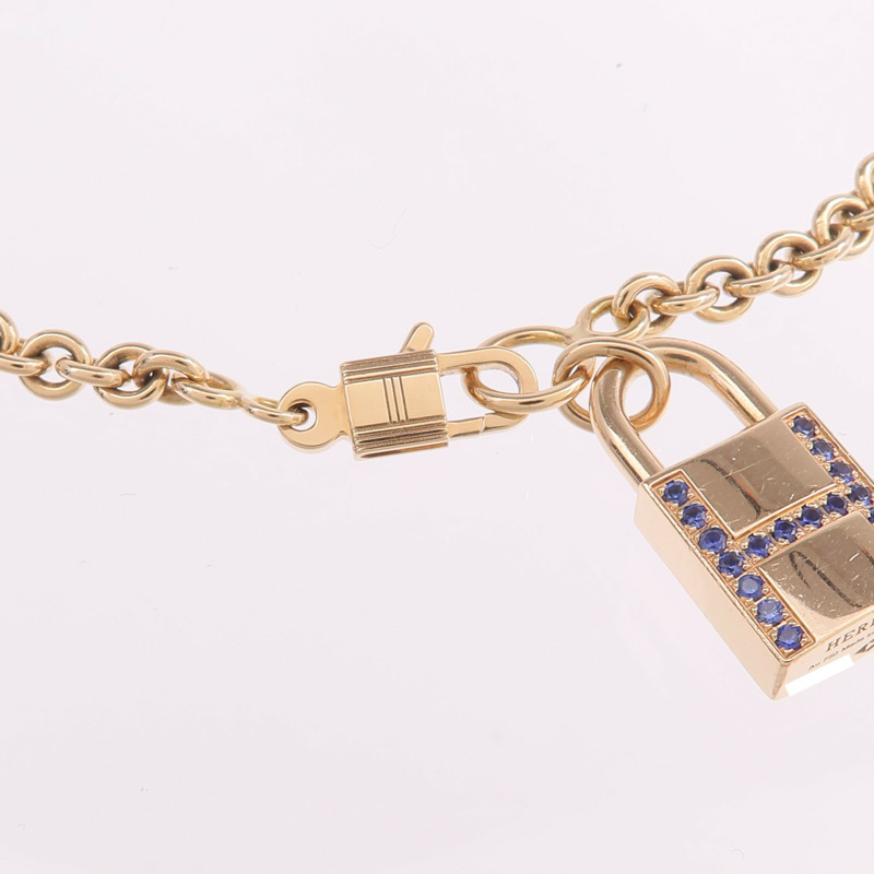 HERMES 18K玫瑰金/藍寶石Amulettes Cadenas Bracelet手鏈-4