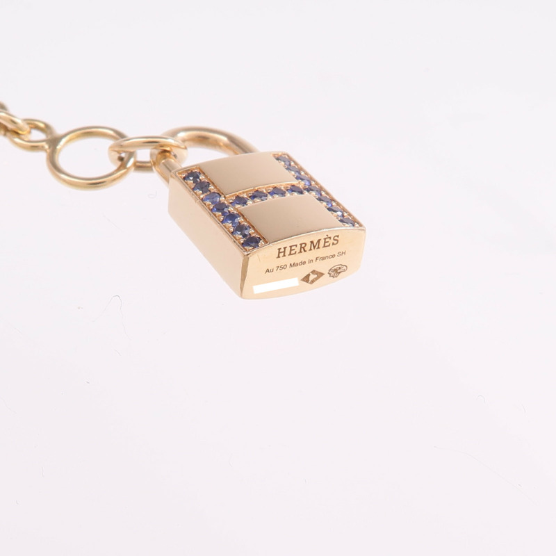 HERMES 18K玫瑰金/藍寶石Amulettes Cadenas Bracelet手鏈-6