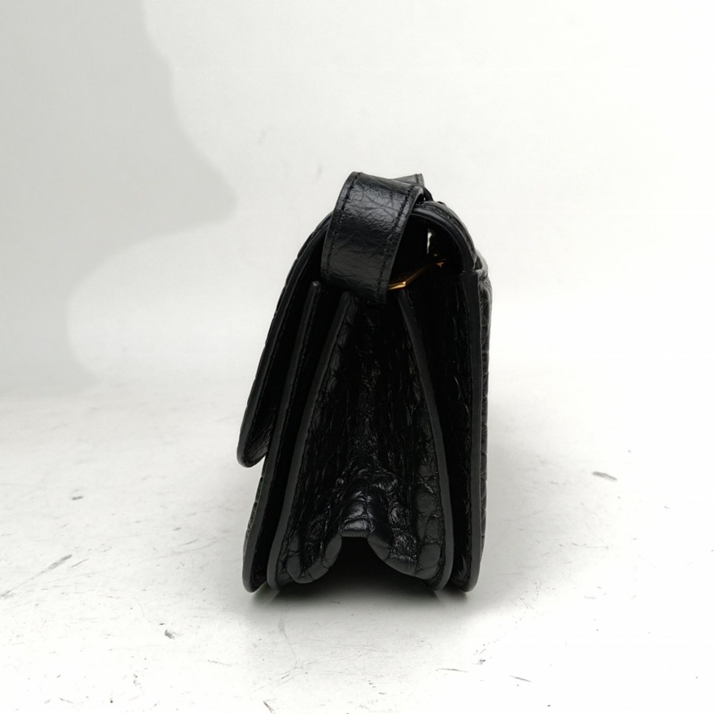 BALENCIAGA 黑色牛皮Gossip鱷魚壓紋單肩包-1