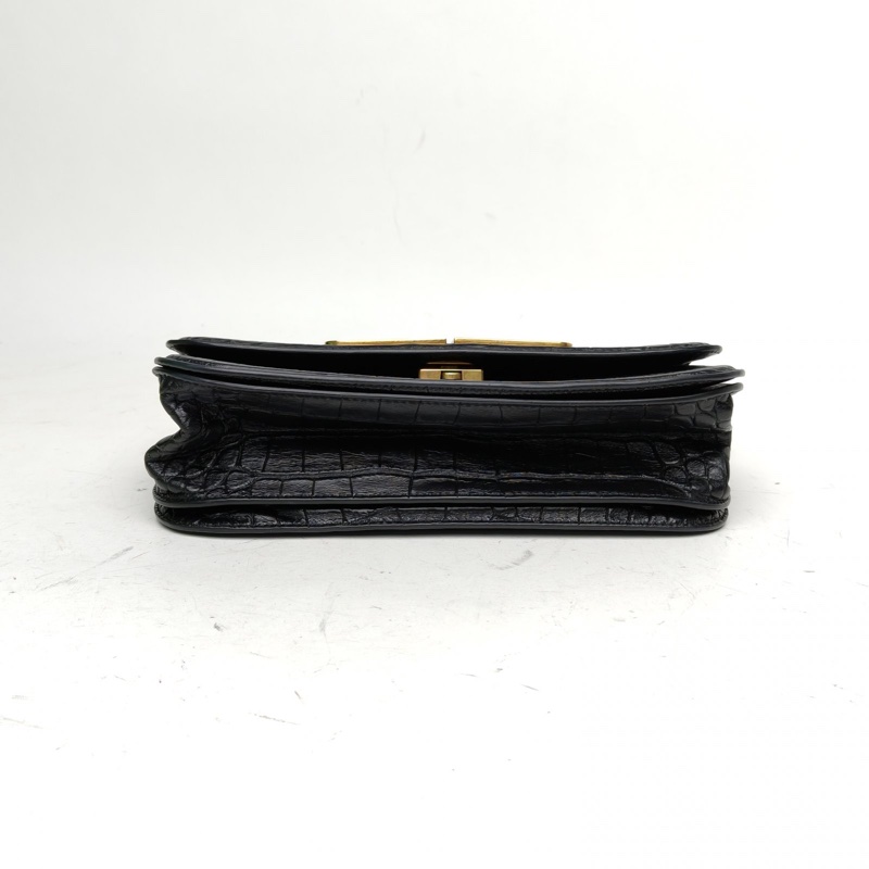 BALENCIAGA 黑色牛皮Gossip鱷魚壓紋單肩包-3