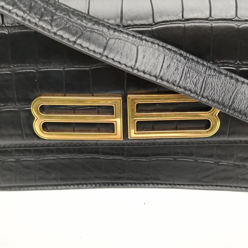 BALENCIAGA 黑色牛皮Gossip鱷魚壓紋單肩包-4