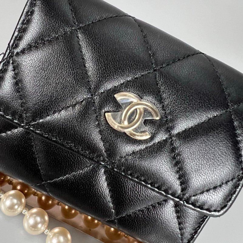 CHANEL 珍珠小廢包羊皮黑 AP2583/保卡款31開-5