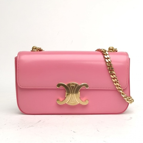 CELINE 凱旋門金屬鎖扣橫版肩背包鏈條款粉色牛皮