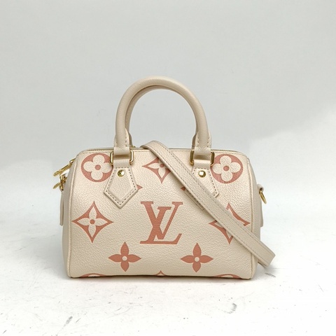 LOUIS VUITTON Speedy20可拆卸肩帶米白色牛皮晶片奶油草莓