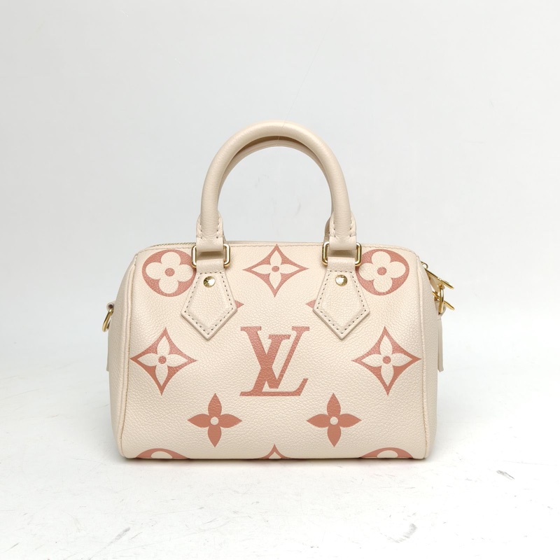 LOUIS VUITTON Speedy20可拆卸肩帶米白色牛皮晶片奶油草莓-2