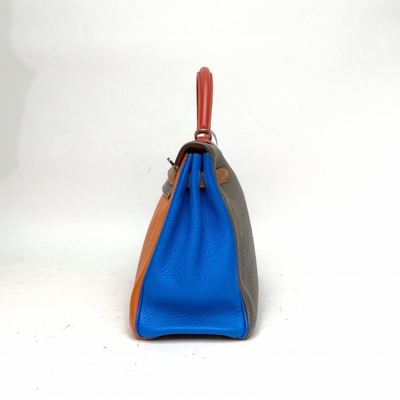 HERMES Kelly32錫器灰拼色TC皮框P銀扣-1