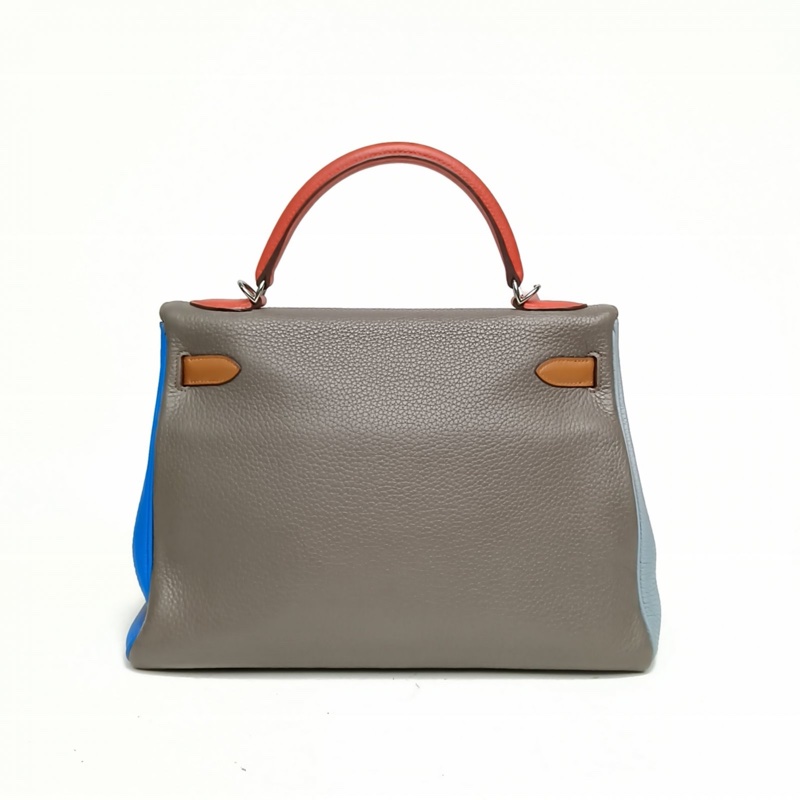 HERMES Kelly32錫器灰拼色TC皮框P銀扣-2