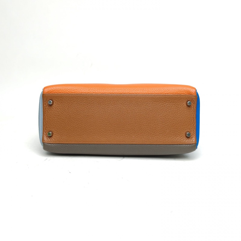 HERMES Kelly32錫器灰拼色TC皮框P銀扣-3