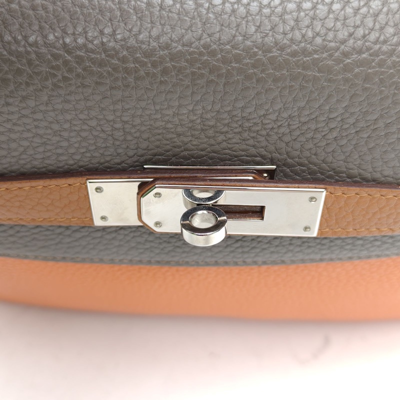 HERMES Kelly32錫器灰拼色TC皮框P銀扣-4